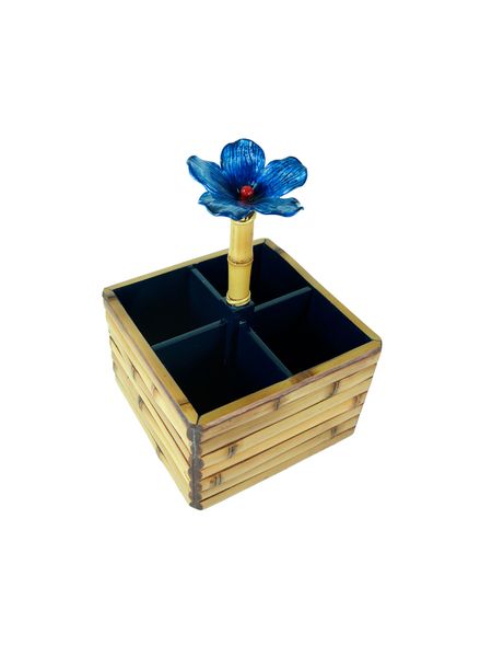 Porta-Talher-Bambu-Flor-Azul-